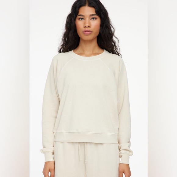 LACAUSA X Anthropologie Barb Raglan Crew Neck Sweatshirt Pullover in Sea Salt - Picture 2 of 6